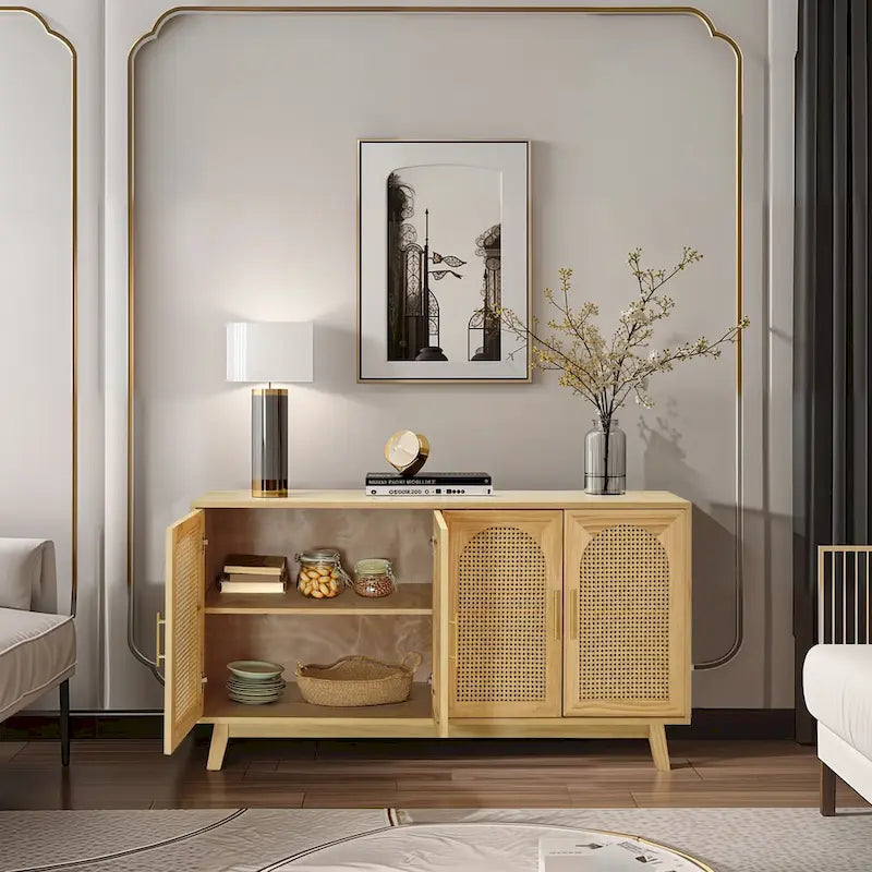 4-Door Cabinet with Rattan Doors