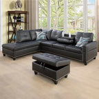 Modern 3-Piece Black Faux & Synthetic Leather Sofa Set: Sleek Style for Living Rooms