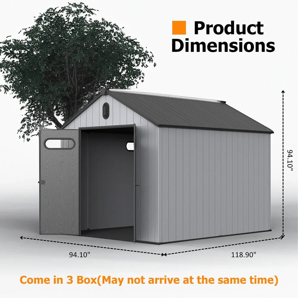 6 ft x 4 ft/6 ft x 8 ft/8 ft x 6 ft/8 ft x 10 ft All-Weather Resin Outdoor Plastic Storage Shed w/Floor, Spire Tool Shed