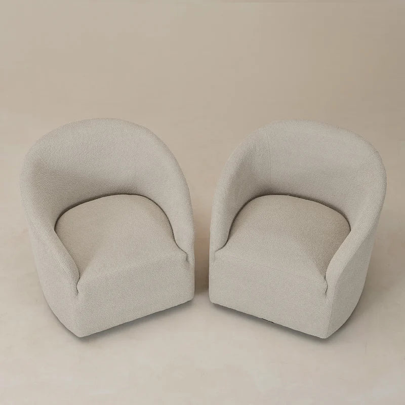 KINWELL 32 W Boucle Upholstered Swivel Barrel Armchair (Set of 2)