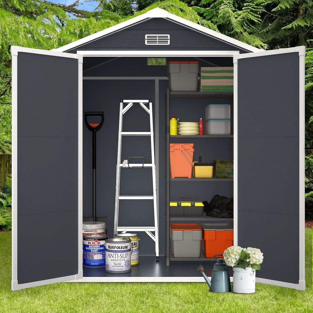 6 ft x 4 ft/6 ft x 8 ft/8 ft x 6 ft/8 ft x 10 ft All-Weather Resin Outdoor Plastic Storage Shed w/Floor, Spire Tool Shed