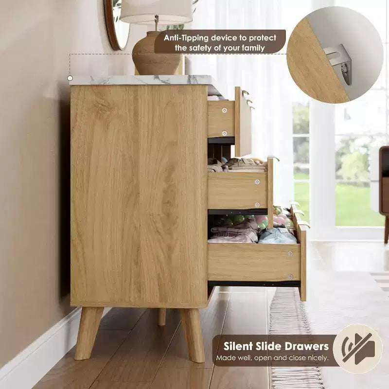 Fluted 9-Drawer Dresser, 60.6 Wide Wood Chest of Drawers with Deep Storage, for Bedroom, Living Room, or Hallway Use