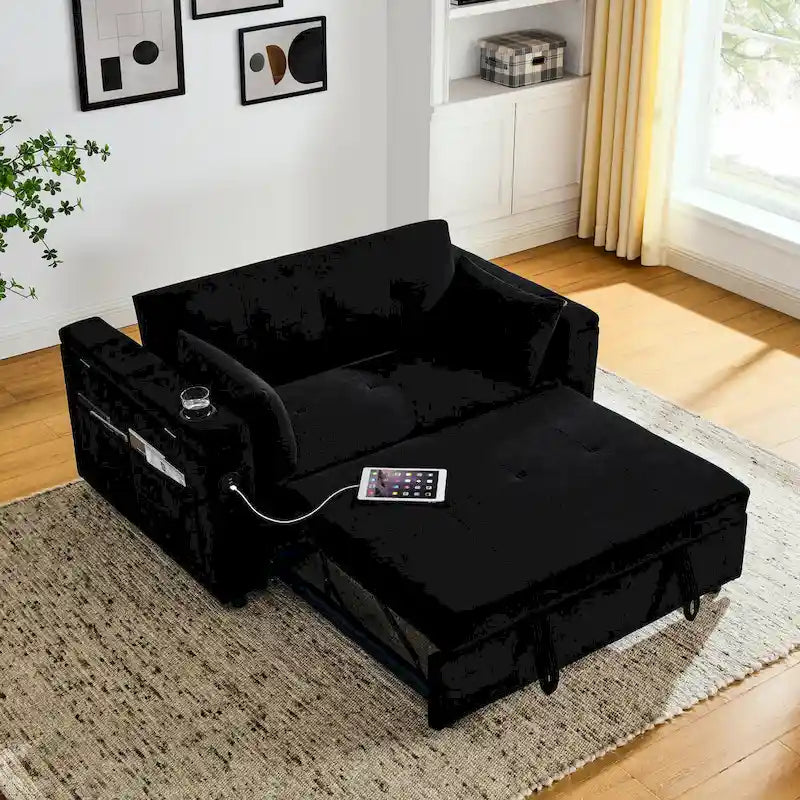 54 Pull-Out Sleeper Sofa Bed Double Seat Recliner Sofa Bed