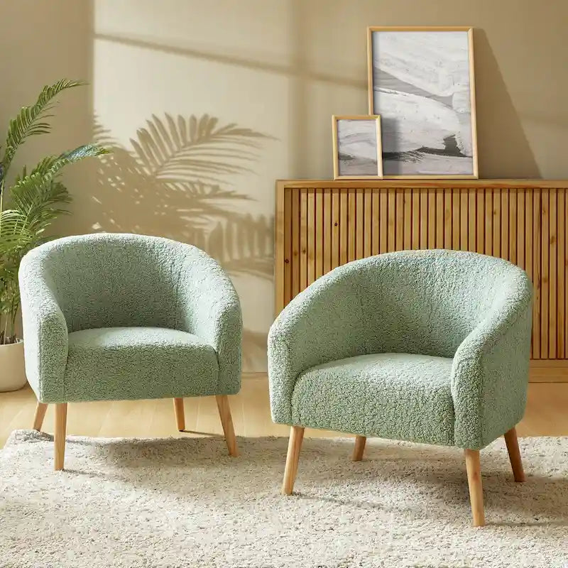Sheila Modern 30 W Boucle Armchair with Solid Wood Legs Set of 2 by HULALA HOME