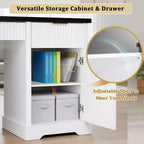 GDFStudio Haoran 55 Modern Fluted Office Desk with Power Outlet, Keyboard Tray, Door and Drawers