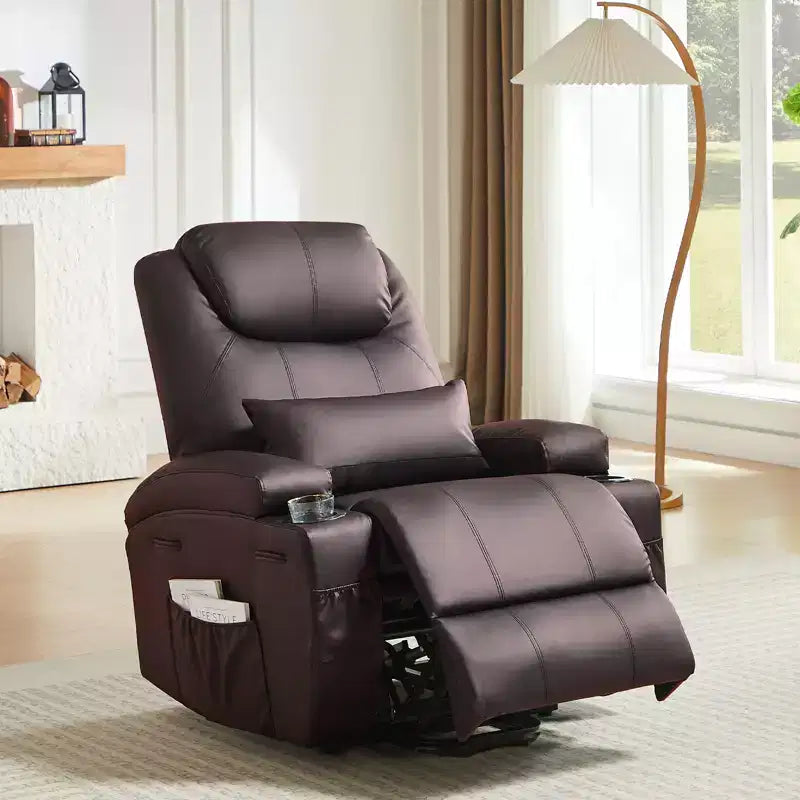 Bestier 34.6 Electric Power Lift Asist Recliner Chair with Massage and Heat, Fax Leather Reclining Chair with Side Pockets & Cup Holders
