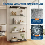 4-Tier Tempered Glass Display Cabinet, Full-Glass Curio Case with LED Lights & Human Body Sensor, Storage Cabinet for Collectibles & Decor