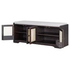 Whisen Rustic Wood Storage Bench, Entryway Shoe Bench with Removable Cushion, Adjustable Shelves