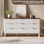 Fluted 9-Drawer Dresser, 60.6 Wide Wood Chest of Drawers with Deep Storage, for Bedroom, Living Room, or Hallway Use
