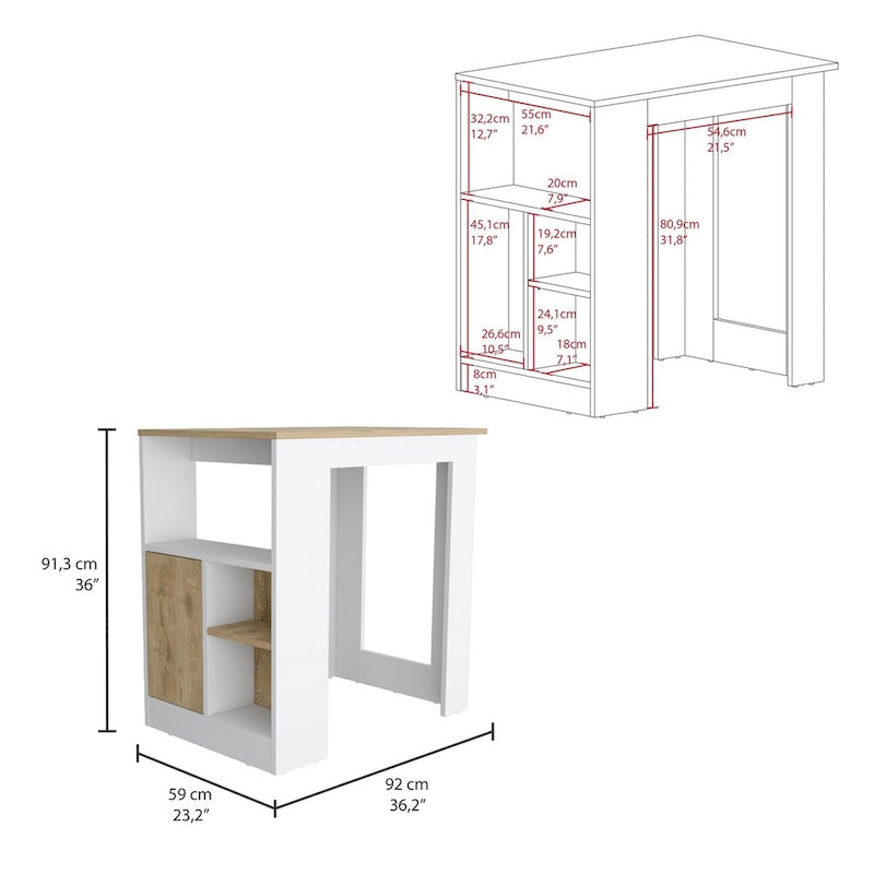 Kitchen Island with 1-Door Cabinet Push to open System and Side Shelves