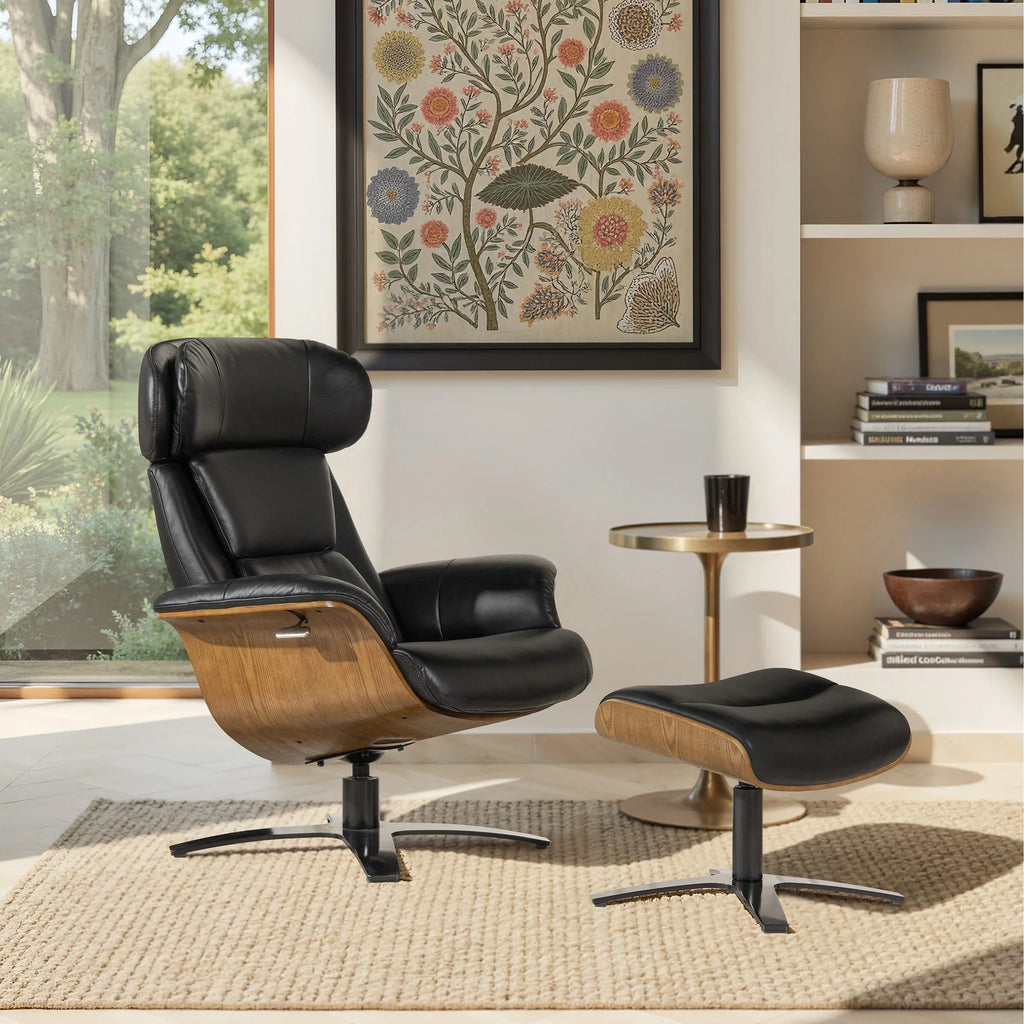 Jovan 31.5 Genuine Leather Recliner Lounge Chair with Ottoman