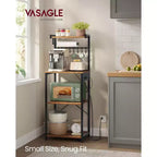 VASAGLE Kitchen Bakers Rack with Power Outlet, Coffee Bar 4-Tier with 8 S Hooks, Microwave Stand, Adjustable Shelf