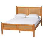 Baxton Studio Jenn Golden Brown Wood Japandi 5-Piece Queen Size Bedroom Set with Distressed-Finished Rattan