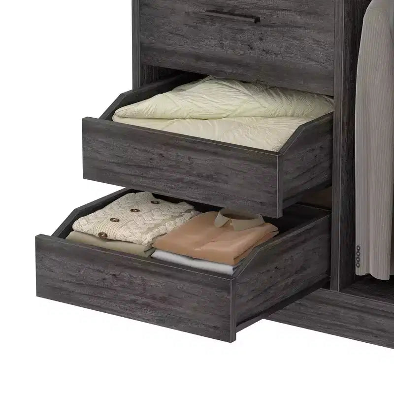 Closet Organizer with Wood Drawers, Freestanding Closet System with Hanging Rods