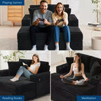Corduroy 3-Seat Lounge Sofa with Cup Holders & Charging Ports