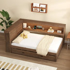 Full Daybed with Shelves, USB Charging, LED Lights & Twin Trundle
