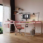 COZONY 78 U/L Shaped Gaming Desk, Reversible Computer Desk with Power Outlets, LED Lights, Monitor Stand & Storage Shelf, Corner Desk for Home Office