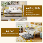 Costway Twin Daybed with Trundle Curved Backrest & Armrests Heavy-duty Metal Slats Black/Gold