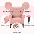 Erommy Modern Accent Chair, High Back Armchair, Upholstered Fabric Button Single Sofa with Wooden Legs for Living Room