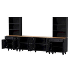 Black + Dark Walnut Farmhouse TV Entertainment Center with Bookshelves & Tempered Glass Doors for TVs Up to 70