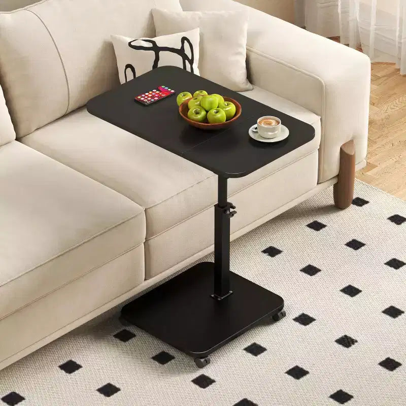 1 Set c-Shaped Side Table, Height Adjustable Overbed Bedside Table with Wheels, Multi-Purpose Sofa Table & Laptop Desk for Small Spaces