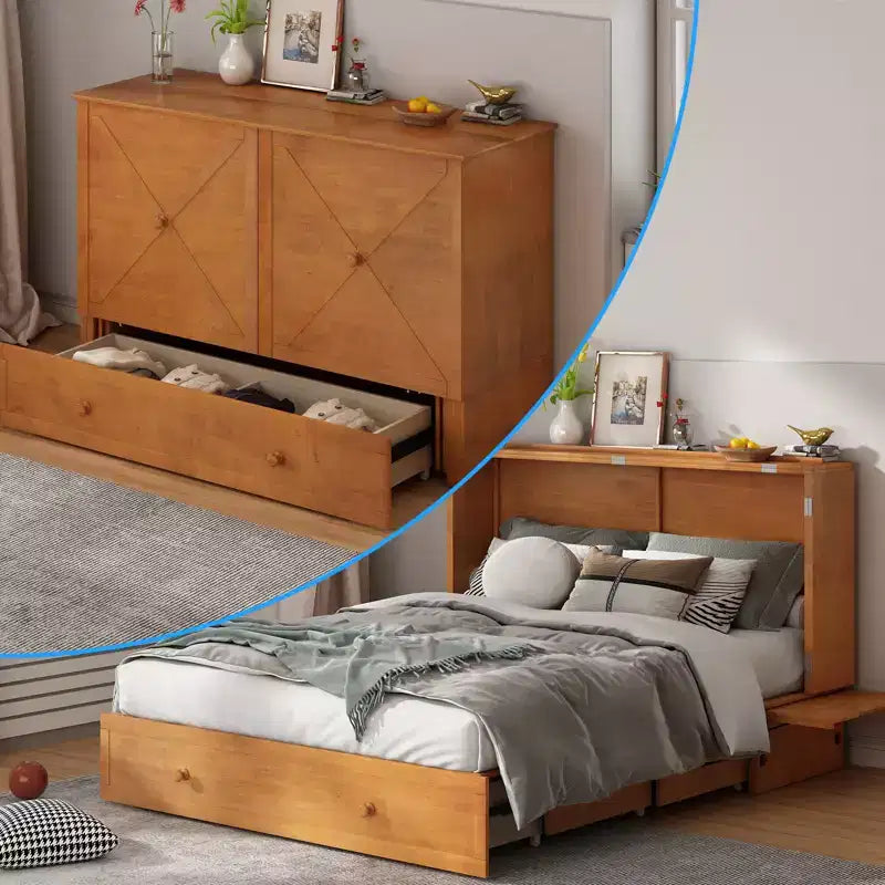 Mjkone Murphy Bed Queen,Cube Cabinet Chest Bed with Charging Station&Storage Space