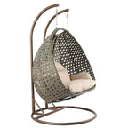 LeisureMod 2 Person Hanging Egg Chair with Stand - Outdoor/Indoor Rattan Wicker Patio Swing Hammock Lounger with Cushions