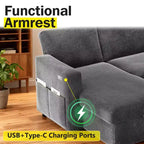 2-in-1 Pull Out Sleeper Sofa with Storage Chaise, Chenille Sectional Couch with USB Ports for Living Room