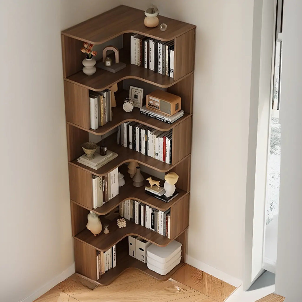 Manufactured Wood Corner Bookshelf with 6 Shelves