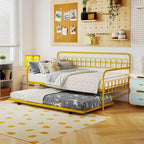 Costway Twin Daybed with Trundle Curved Backrest & Armrests Heavy-duty Metal Slats Black/Gold