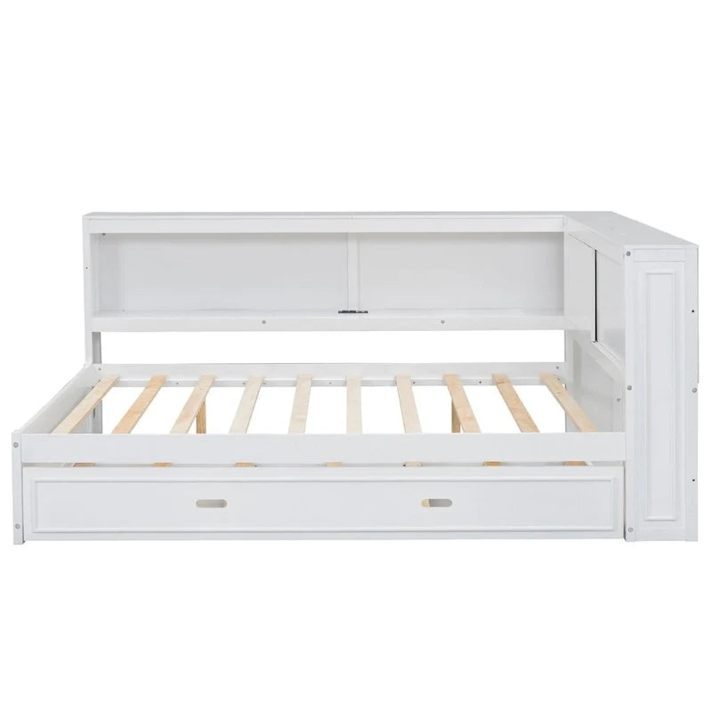 Full Daybed with Shelves, USB Charging, LED Lights & Twin Trundle