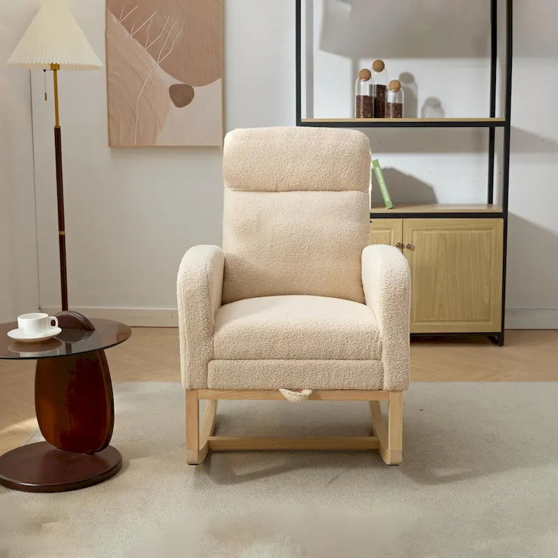 Modern 29.5 High Back Upholstered Rocking Chair with Solid Wood Legs and Adjustable Footrest