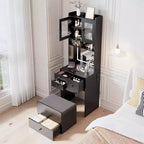 3-in-1 Makeup Vanity Desk with Lighted Mirror, Compact Vanity Table with Drawers, Storage Compartment & Rolling Stool for Bedroom