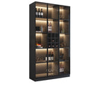 Minimalist Black Wooden Wine Rack Cabinet with Glass Door