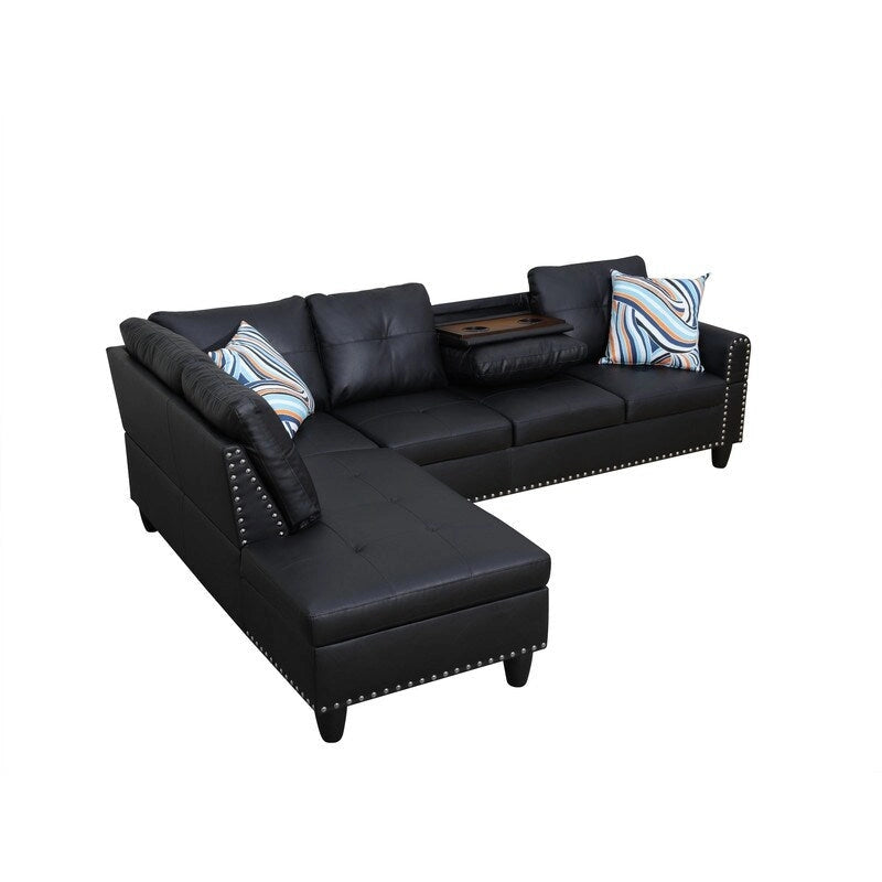 Modern 3-Piece Black Faux & Synthetic Leather Sofa Set: Sleek Style for Living Rooms