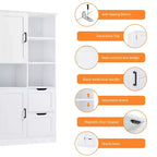 62 Tall Bathroom Storage Cabinet, Freestanding Floor Storage Cabinet With Drawer & Adjustable Shelf, Pantry Storage Cabinet For Bathroom Living Room