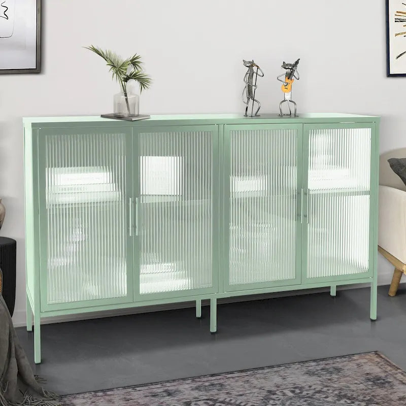 Metal Tempered Glass Cabinet with Adjustable Shelf