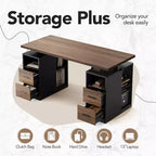 55 In Standing Desk with Drawers, Executive Electric Height Adjustable Stand Up Desk with Storage, Computer Workstation for Home Office, Black Walnut