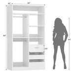 Closet Organizer with Wood Drawers, Freestanding Closet System with Hanging Rods