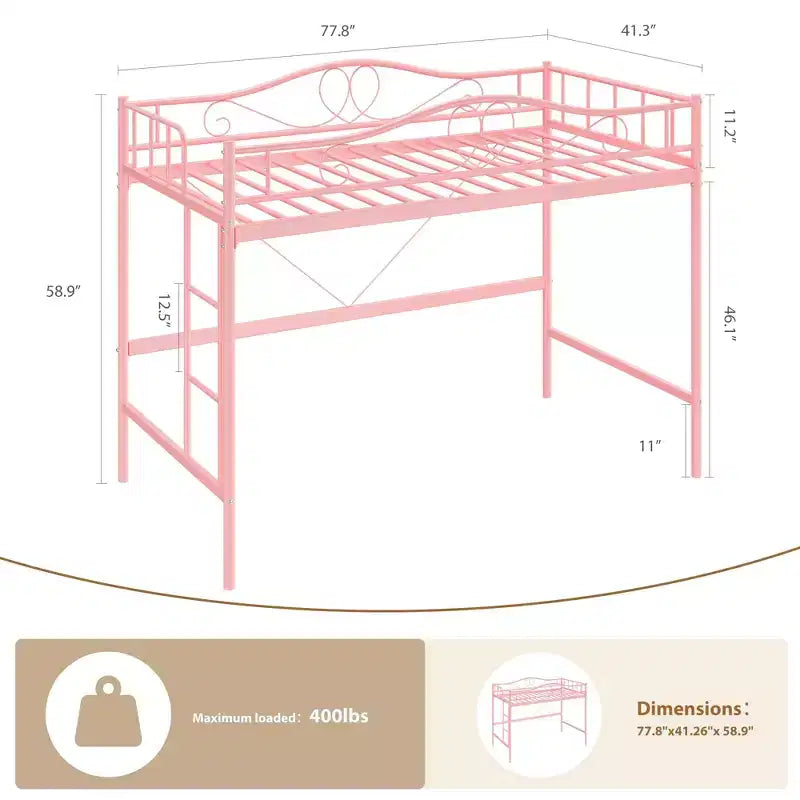 Loft Bed Twin Size with Removable Ladder & Full Safety Guardrail, Twin Loft Bed Heavy-Duty Metal Frame 400 Lbs Weight Capacity, Space Saving