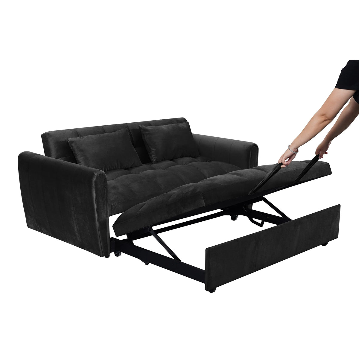 64.96 Velvet 3-in-1 Convertible Sofa Bed with Adjustable Back, Storage Pocket, and 500lb Weight Capacity