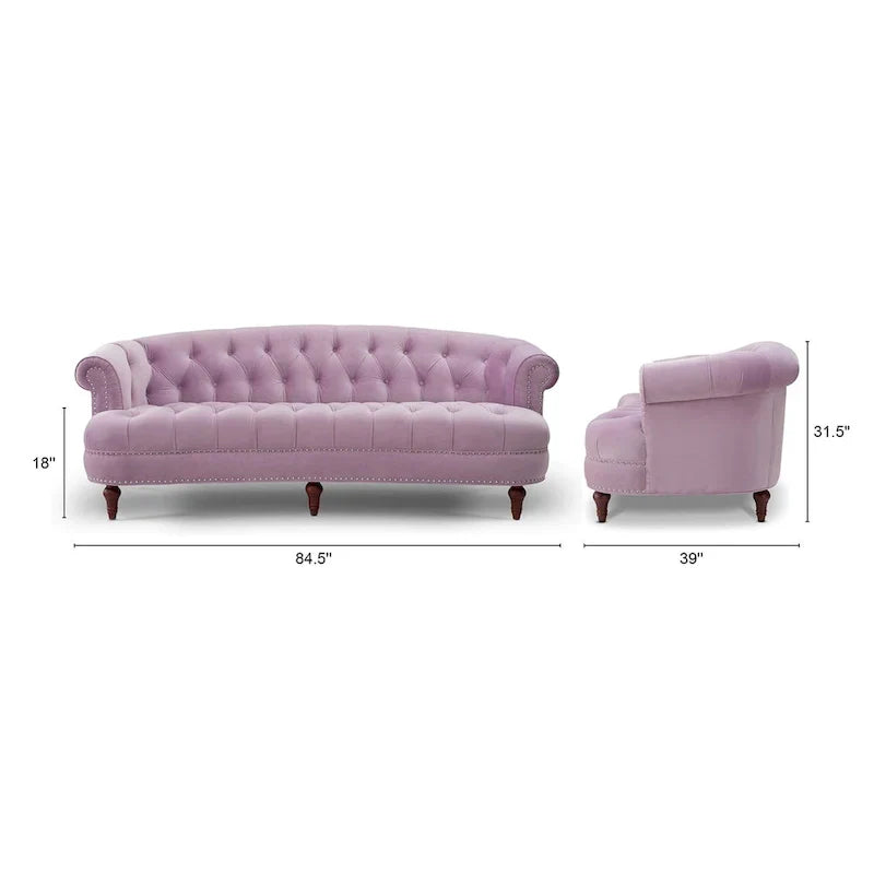 La Rosa 84 Mid-Century Modern Velvet Upholstered Chesterfield Tufted Sofa