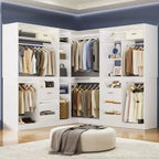Besiost Set of 3 Corner Closet System with Tower Shelves and Drawers, Freestanding Closet Organizer with Hanging Rods