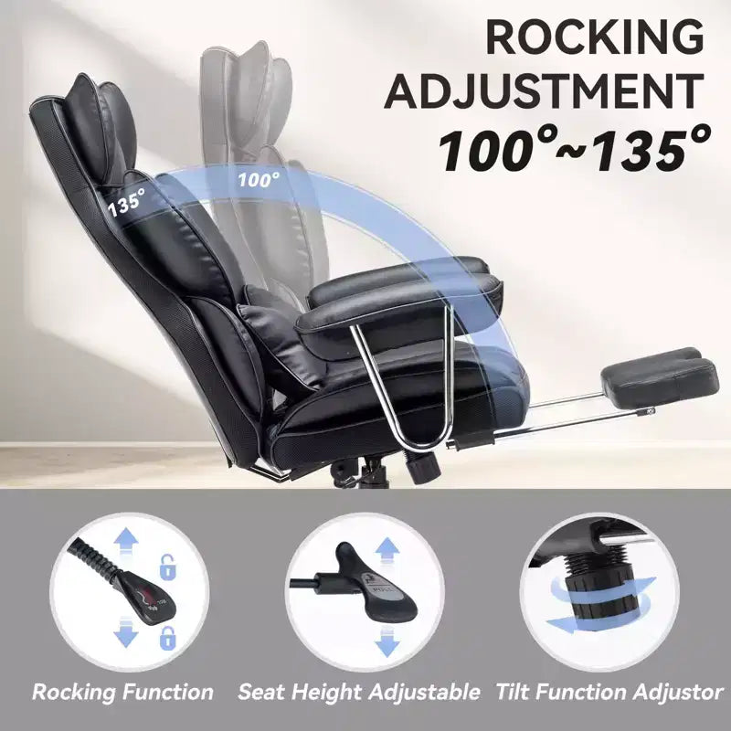 Efomao Ergonomic Desk Office Chair 400LBS, Big and Tall PU Leather Computer Chair, Executive Desk Chair with Footrest and Lumbar Support