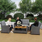 Heynemo 4-Piece Patio Furniture Set, All Weather Wicker Patio Conversation Seating Sets with 2-Tier Coffee Table, Outdoor Sofa Couch