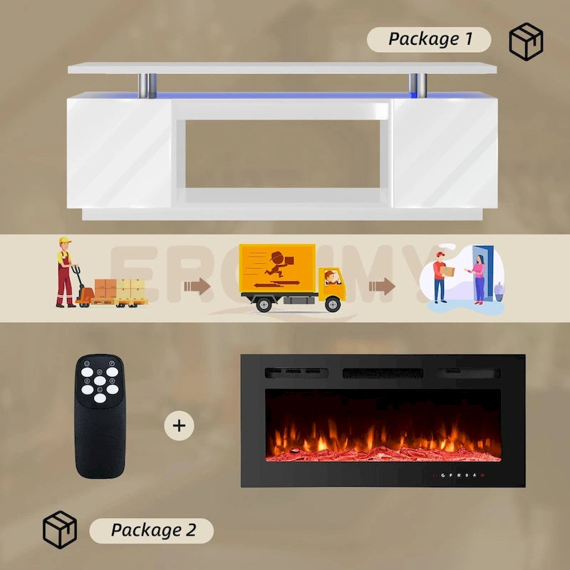 36 Electric Fireplace TV Stand, Entertainment Center & TV Console for TVs up to 80, Modern Fireplace Heater for Living Room