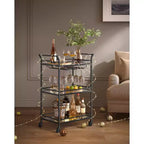 Bar Cart, Home Bar Serving Cart, Small Bar Cart with 3-Tier Shelf, Wine Holders, Glass Holders, Bar Cart, 15 x 23.6 x 36.2 Inches