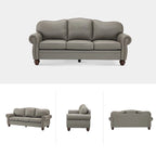 Balvino 81 Wide Transitional Genuine Leather Rolled Arm Sofa with Nailhead Trim and Removable Cushions