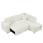 L-Shaped 4-Seat Sectional Sofa with Pull-Out Bed, Ottoman, USB Ports & Drop-Down Table
