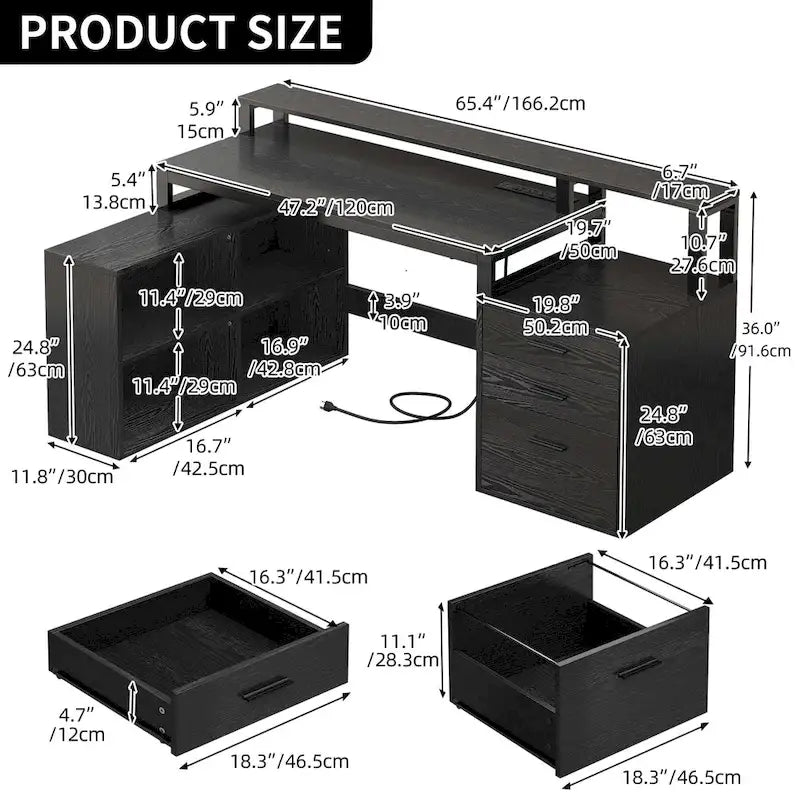 65 L-Shaped Corner Desk with RGB LED, Monitor Stand & Storage Cabinet â€?1-Person | White / Oak / Charcoal Grey / Black